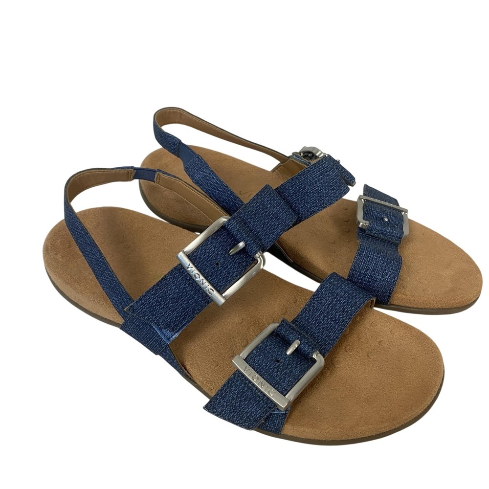 Vionic Reese Sandals Womens 8 Blue Denim Slingback Adjustable Arch Support Shoes
